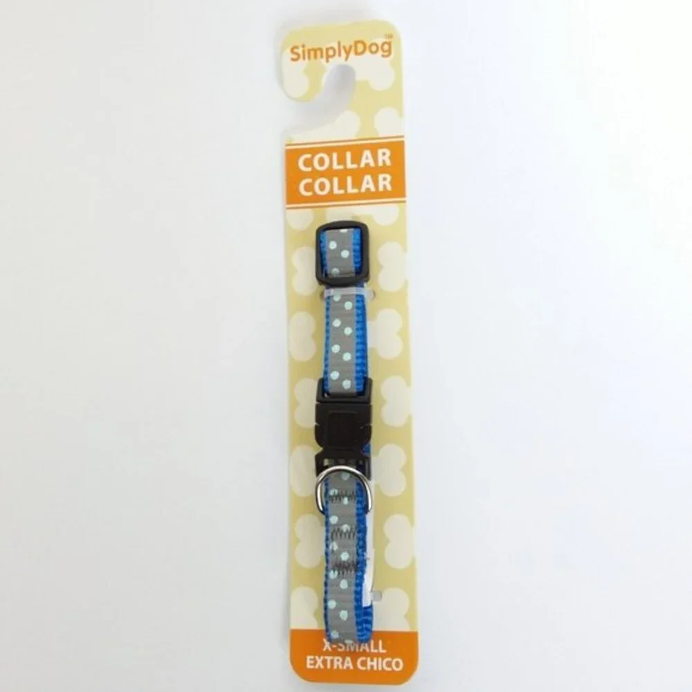Simply Dog Collar Blue & Gray Polka dot Do…